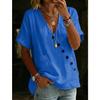 2026 Women's Shirt Top V-neck Solid Color Casual Comfortable Buttoned Cotton Linen Shirt