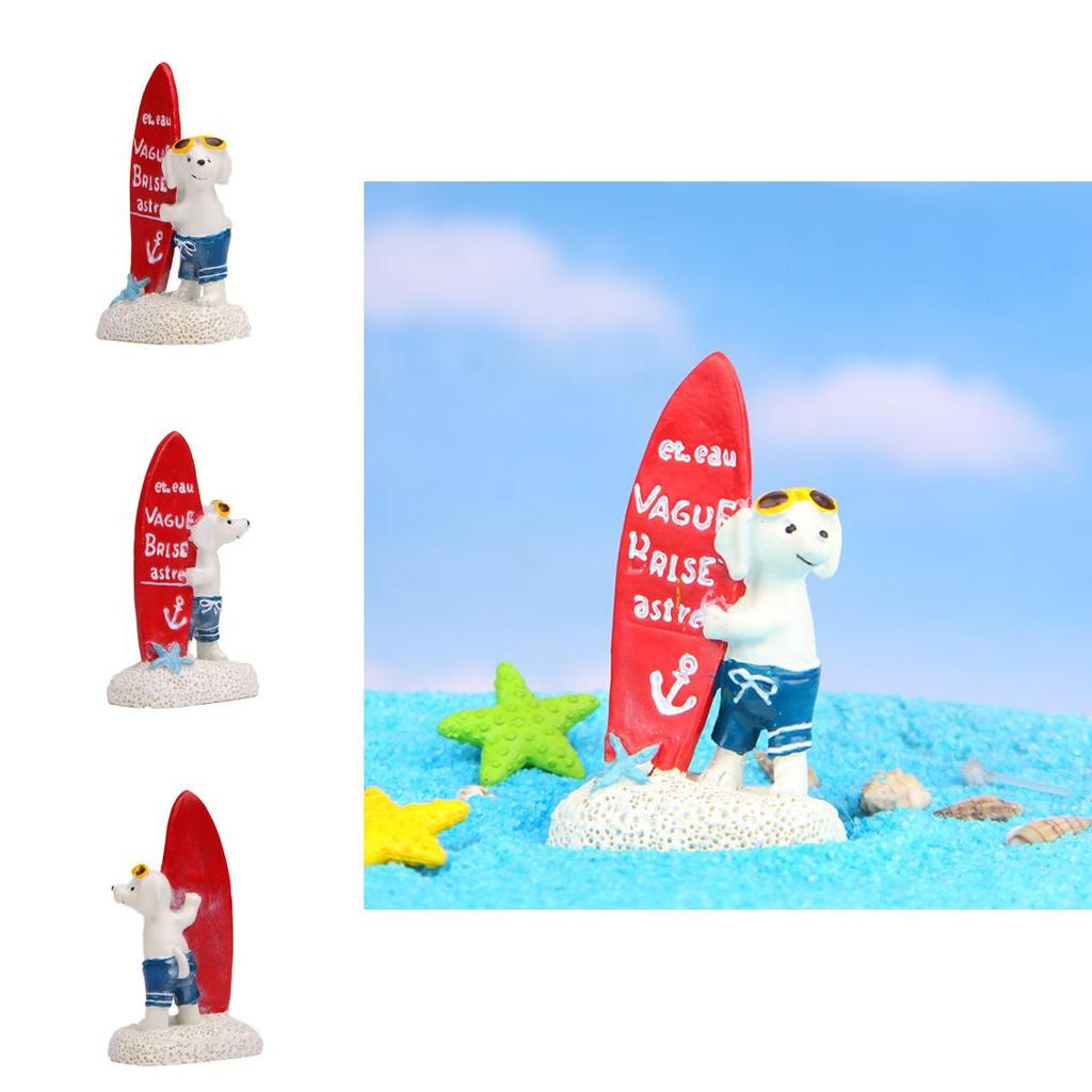 Resin Animal Figurine For Garden Scene And Miniature Plant Decor With Surfing Design