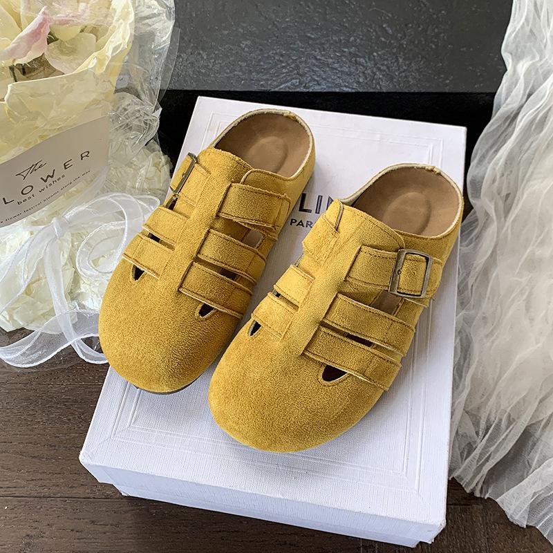 

Mori retro hollowed-out woven Boken slippers women s 2025 new lazy one-pedal thick-soled bag head cool slippers 41 жёлтый