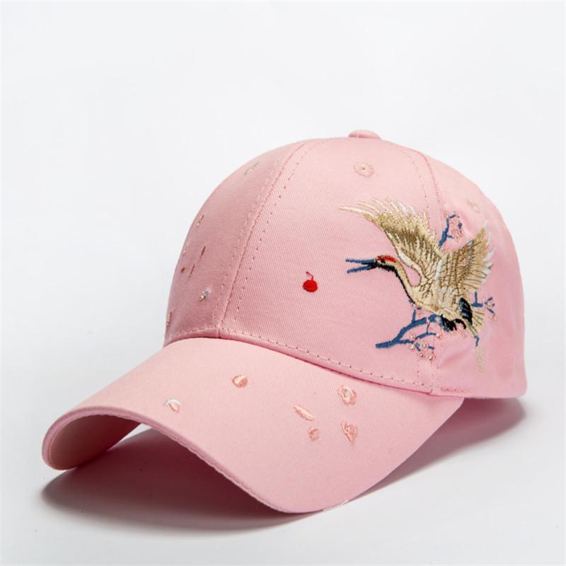 

Новая шляпа женская бейсболка с вышивкой в виде журавля женская солнцезащитная кепка для улицы повседневная кепка розовый