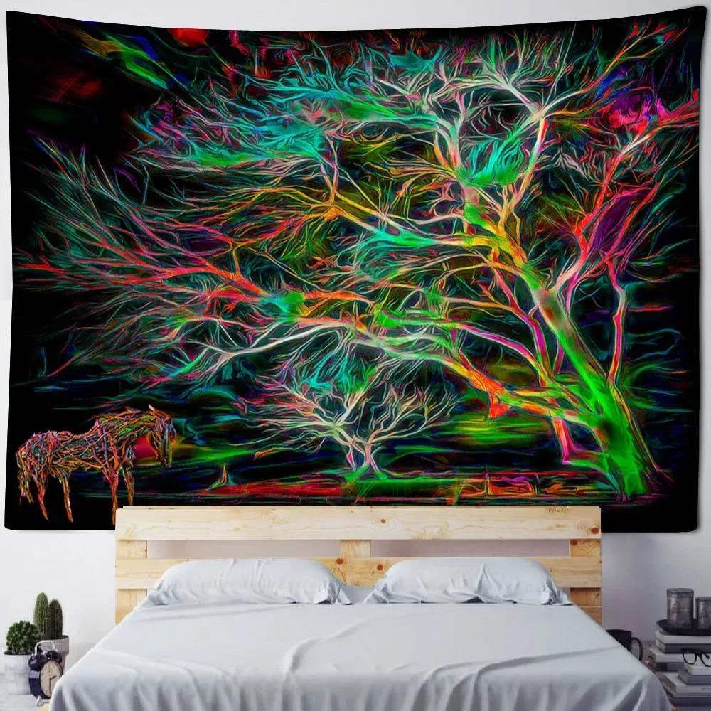 Oil Painting Colorful Big Tree Decorative Tapestry Home Wall Decoration Office Living Room Tapestry