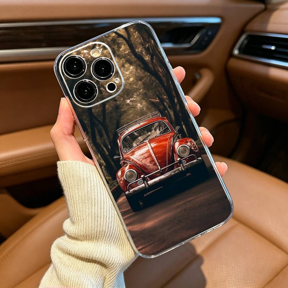 Vintage- Beetle Retro Car Phone Case For iPhone17,16,15,14,13,12,11 ,Pro Max,16/15/14 Plus Transparent Cover