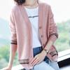 Women's Knitted Sweater Spring and Autumn Models V-neck Colour Blocking Long-sleeved Ethnic Wind Cardigan Jacket Jumper Ladies Tops