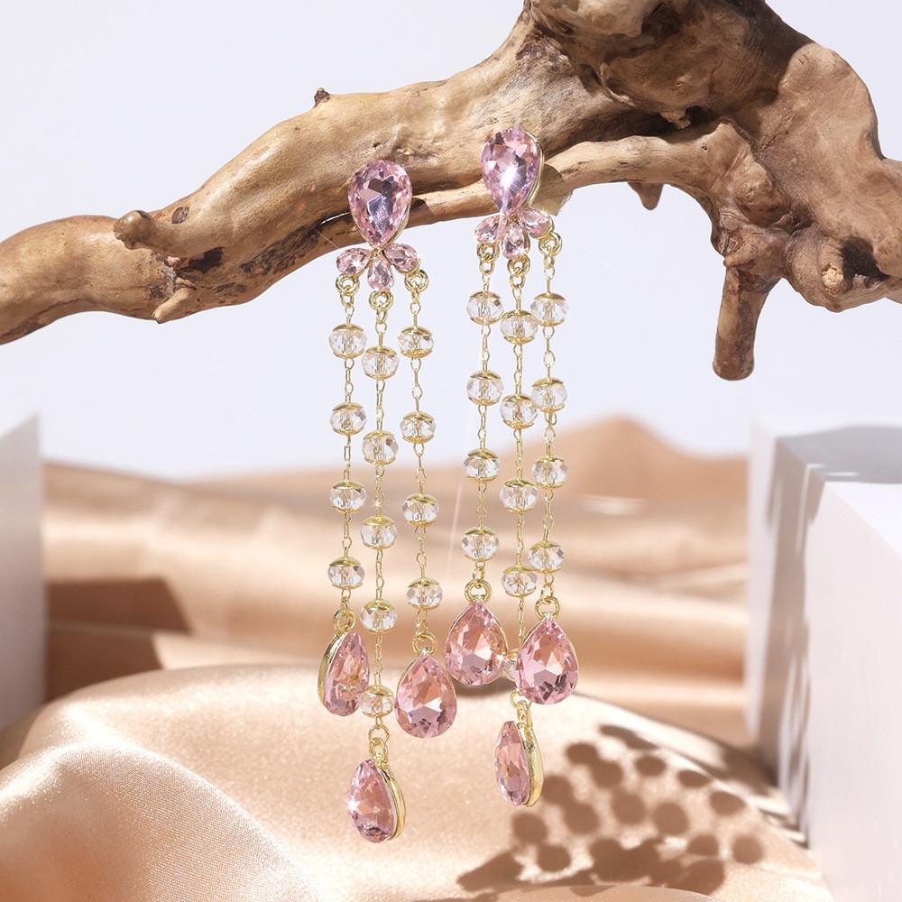 Creative Fashion Tassel Earrings With Crystal Accents For Women Summer Wear