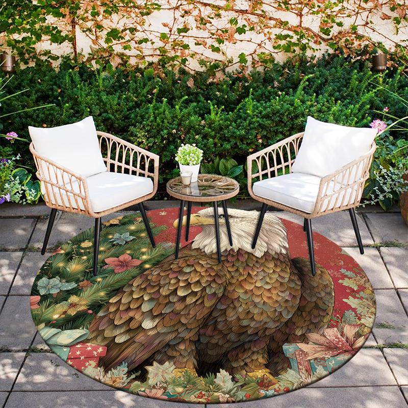 Christmas eagle pattern round rug,Carpet Rug for Living Room Bedroom  Playroom ,Non-slip Floor Mat,Holiday Gifts and Birthday Gifts.