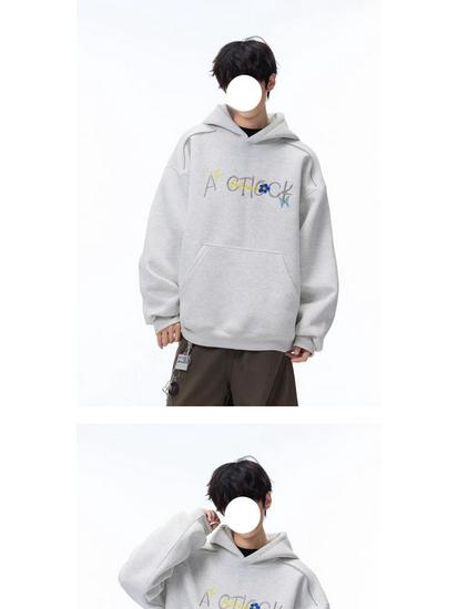 Men's Autumn/Winter American Letter Embroidered Hooded Sweatshirt - Loose Fit, Plus Velvet, Thickened Heavyweight Casual Hoodie Jacket