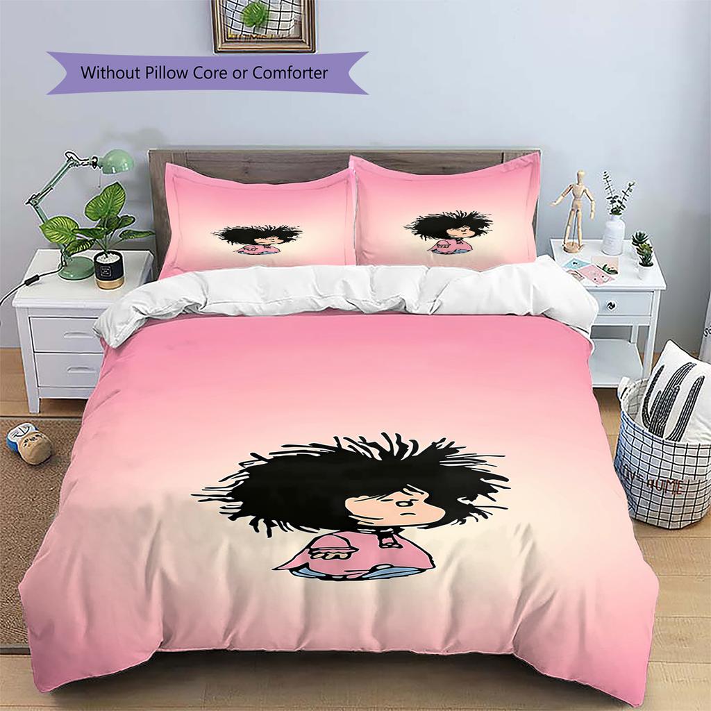 Mafalda Pattern Bedding,Quilt Set Quilt Cover Pillowcase Home Birthday Gift (1 * Duvet Cover + 2 * Pillowcase, Without Core)