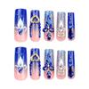 Sparkling Diamond Exploding Dark Blue Pipe Type False Nails