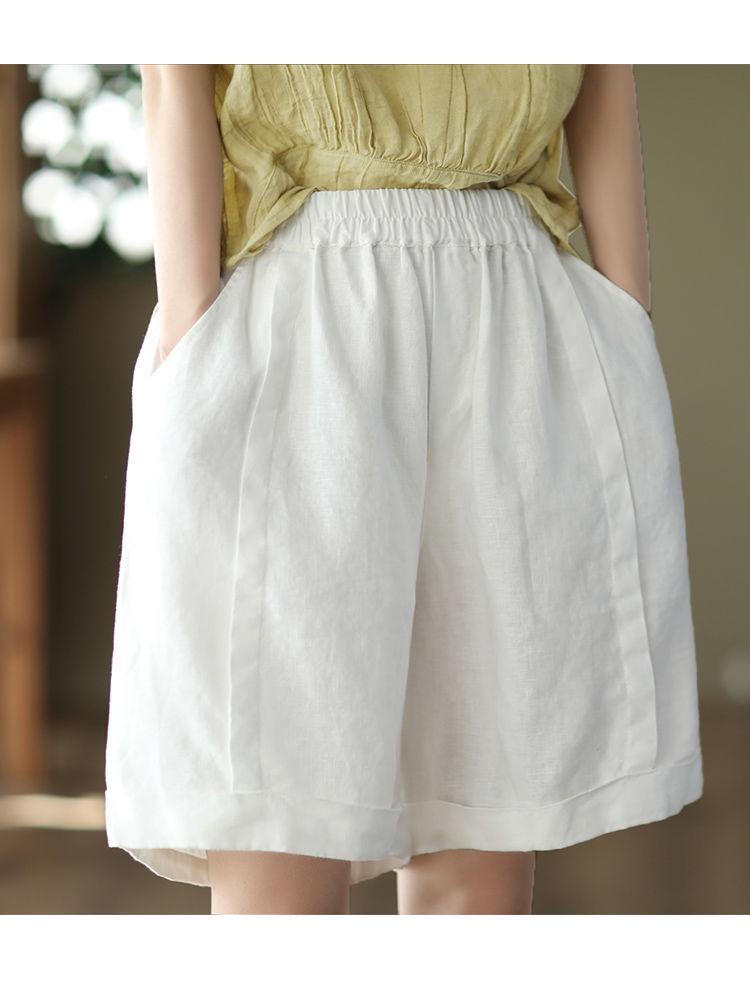 Women's High-Waist Elastic Linen Wide-Leg Shorts – Summer Lightweight, Loose, and All-Match