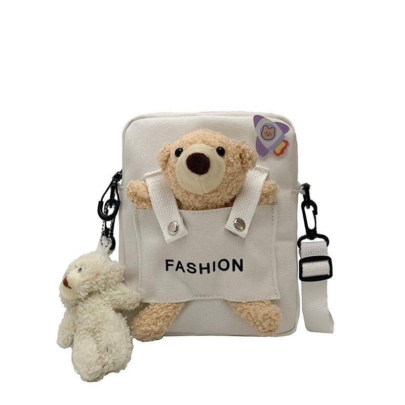 2025 autumn and winter men and women cute cartoon fashion trend clothes bear bag messenger bag shoulder bag square bag small backpack