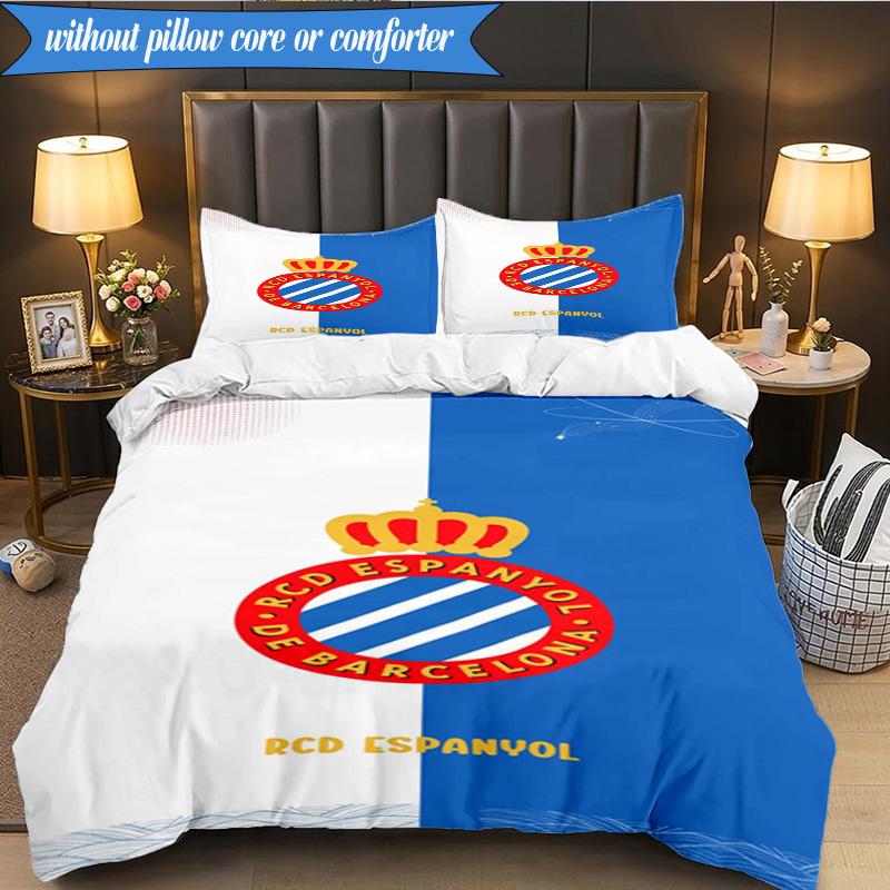 Real Sociedad Crest Design 3pcs Bedding,Including 1pc Duvet Cover And 2pcs Pillowcases Perfect for Christmas,Ideal for Bedroom, Dormitory