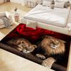 3D Lion with Rose Floral Print Area Rug Machine Washable Flannel Carpets Non-slip Floor Mat for Bedroom Living Room Home Decor