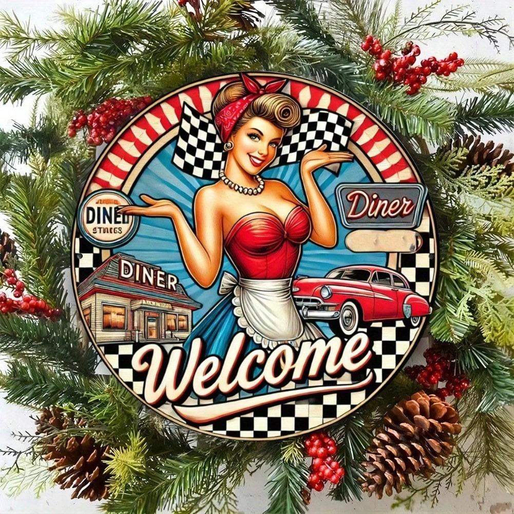 

Retro Route 66 Metal Tin Sign 8 Inch Round Pin Up Girl Diner Decor For Cafe Bar Wall Art 20x20 різнокольоровий