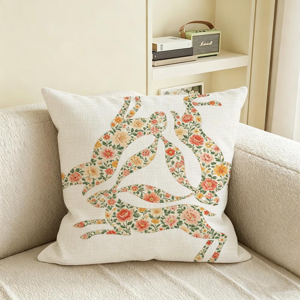 N-Negative Space Rabbit Cushion Cover Natural Linen Pillowcase Set, All-In-One Decor For Sofa, Bedroom & Chair