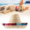 Mini Straw Sombrero Party Hat for Small Pets Puppy Cat with Cotton Rope Adjustment