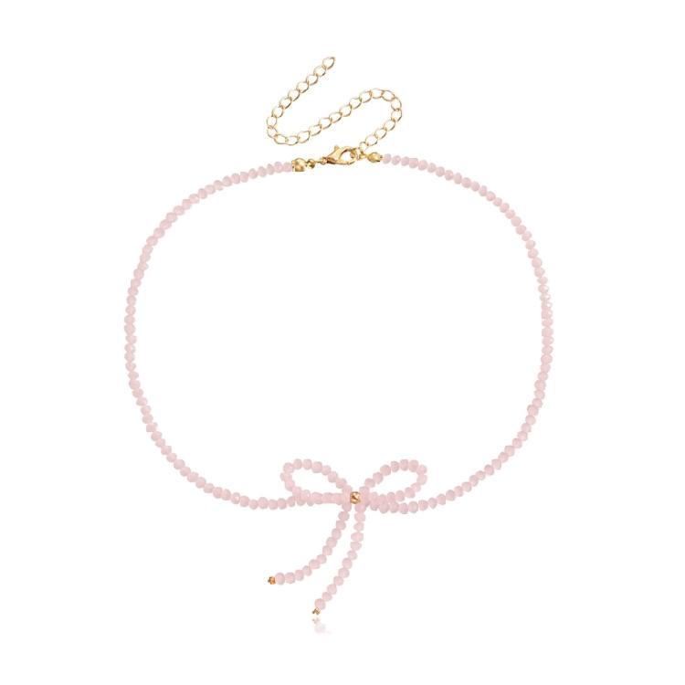 Elegant Crystal Beaded Bowknot Necklace Women Simple Clavicle Chain Choker