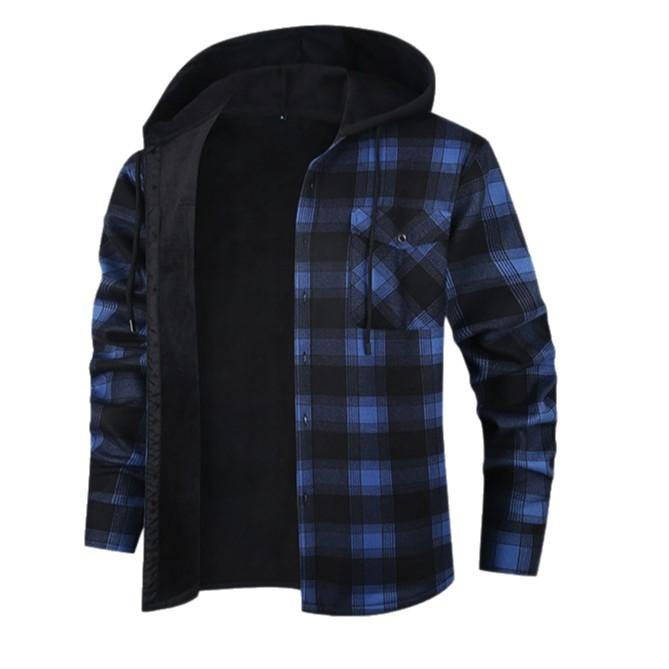 Men's Warm Thick Fleece Plaid Shirt Jacket Sherpa Lined Hoodie Flannel Shirts Outwear Winter Coat with Pockets Button Down Jackets with Hood for Men