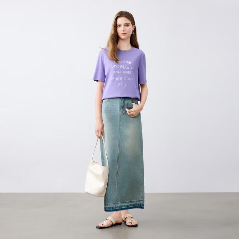 Elva' Island Women's High-Waist Casual Mid-Length Denim Skirt