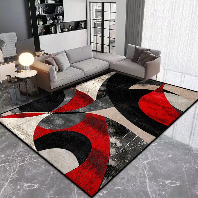 

Nordic Abstract Red Luxury Carpets Living Room Geometric Home Decoration Washable Soft Rugs Sofa Area Bedroom Non Slip Floor Mat 60x90cm