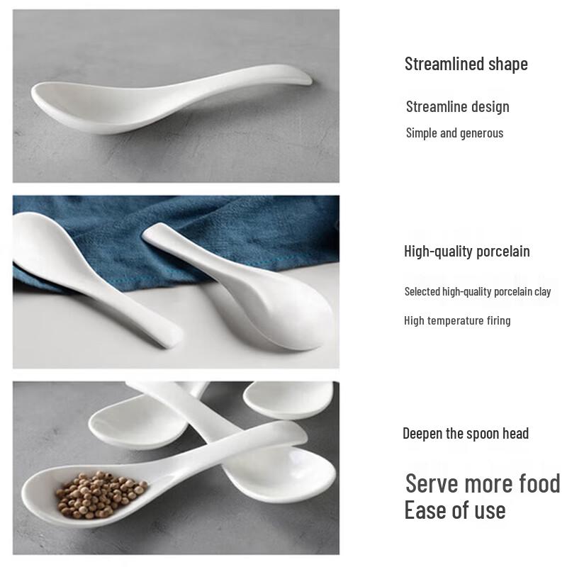 Pure White Ceramic Bent Handle Spoons, 5-Pack