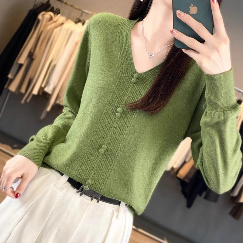 V-neck Sweater Women's Autumn and Winter New Knitted Sweater Versatile and Thin Bottoming Shirt Wool Inner Top Women's Clothing