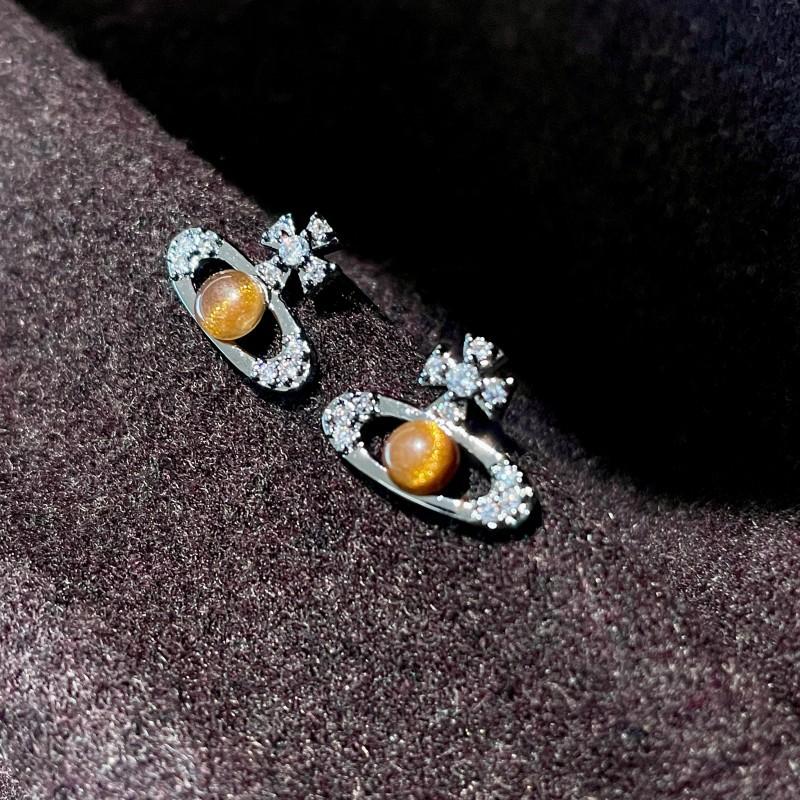 Natural tiger's eye stone series stud earrings for women Maillard exquisite retro earrings niche light luxury high-end temperament earrings