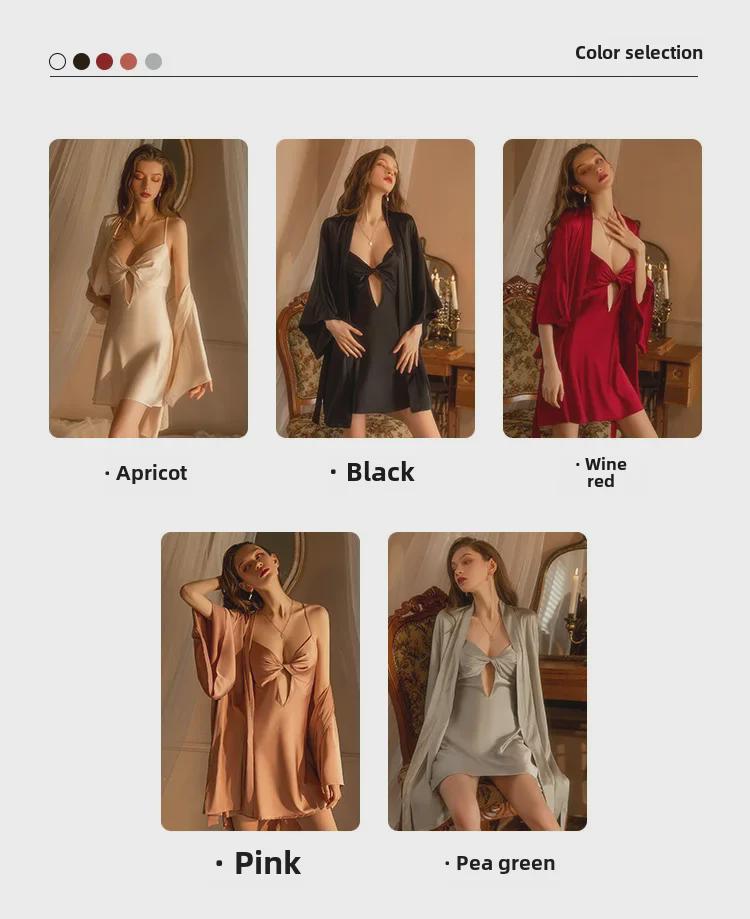 Sexy Ice Ribbon Nightdress & Chest Pad Pajama Set