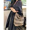 New leather cowhide with canvas bucket bag vegetable basket tote bag shoulder crossbody handbag women's bag