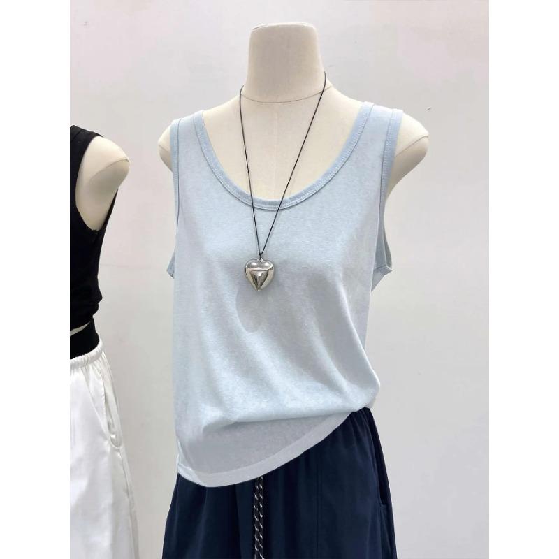 

Womens Solid Color U-Neck Sleeveless Loose Tank Top S синий