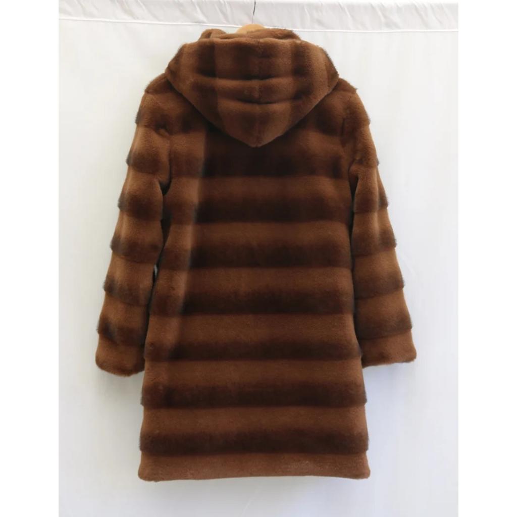 Women's Mink Fur Coat Medium Long Hooded Coat Fur Plus Size Casual Winter Warm Loose 9XL