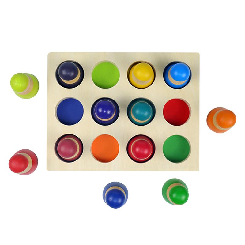 Montessori Sorting Board Puzzle Game Solid Wood Rainbow/Macaron Color Tray Villain Bead Color Cognition Matching Educational Toy
