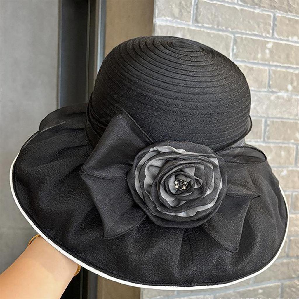 Mesh Flower Bucket Hats Women's Fashionable Elegant Wide Brim Sun Protection Beach Caps for Summer Outdoor Travel Sun Hats