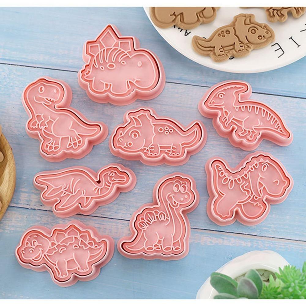 8PCS PP Dinosaur Cookie Cutter Food Grade Embossing Mold Cookie Cutter Set Kids DIY Desserts