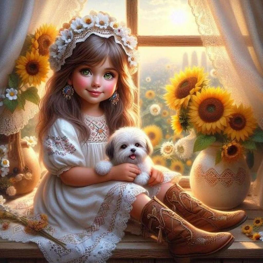 Animal and Girl Full DIY 5D Round Drill Diamond Art Diamond Painting for Adults/Beginners Gift Idea Home Wall Decor 40x40cm