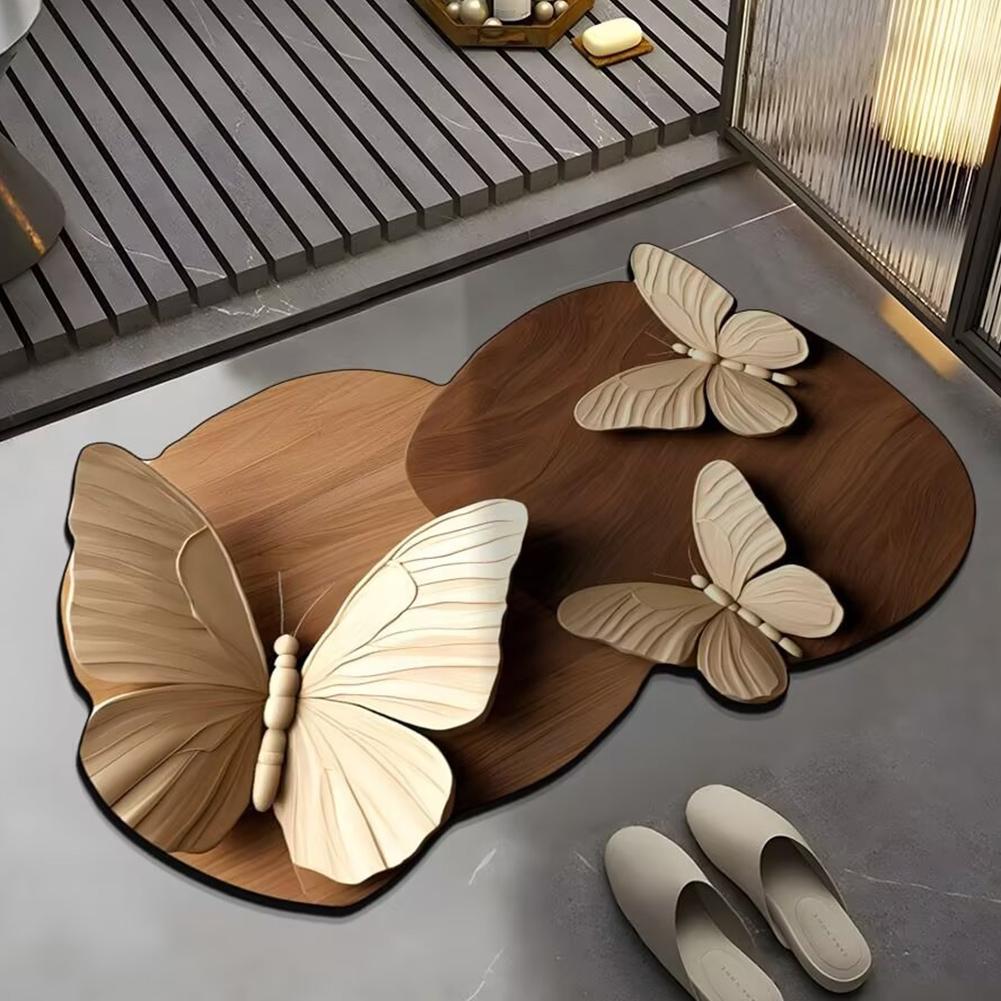 3D Visual Butterfly Flower Diatom Mud Floor Mat For Home Foot Mat, Non Mat Slip Water Door Toil X3Q4
