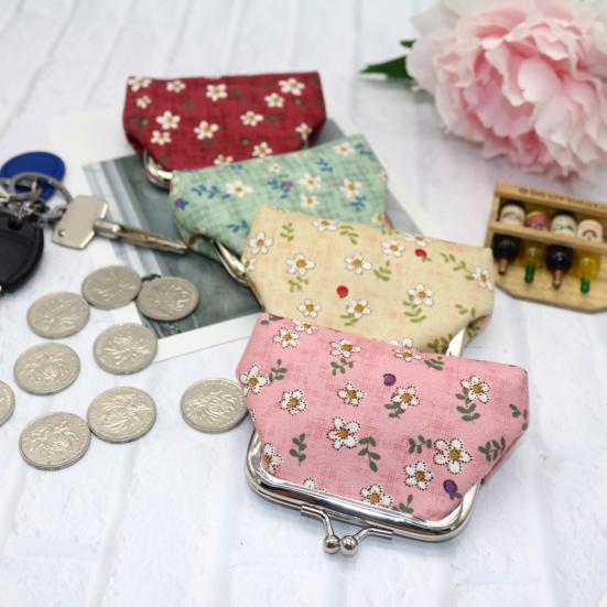 Cute Floral Coin Purse, Vintage Kiss-lock Change Pouch, Mini Coin Wallet Trinkets Storage Pouch for Coins, Cash, Cards