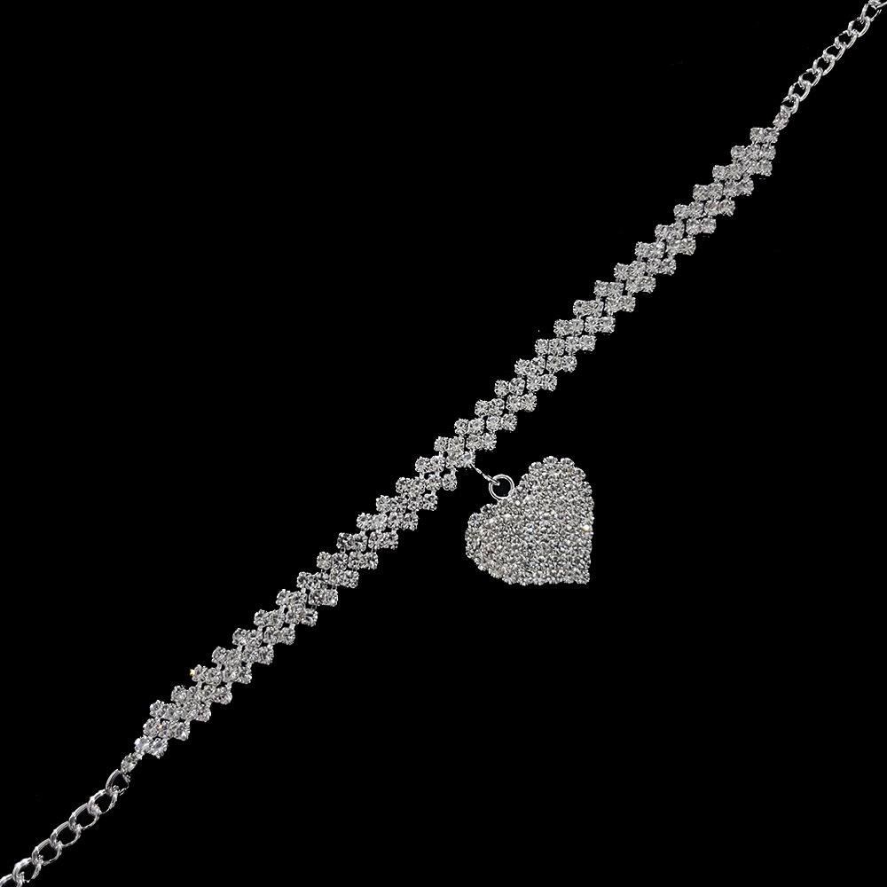 Fashion Personality Full Diamond Love Beach Anklet, Electroplated Heart-shaped Light Luxury Inlaid Rhinestone Water Drop Foot Jewelry