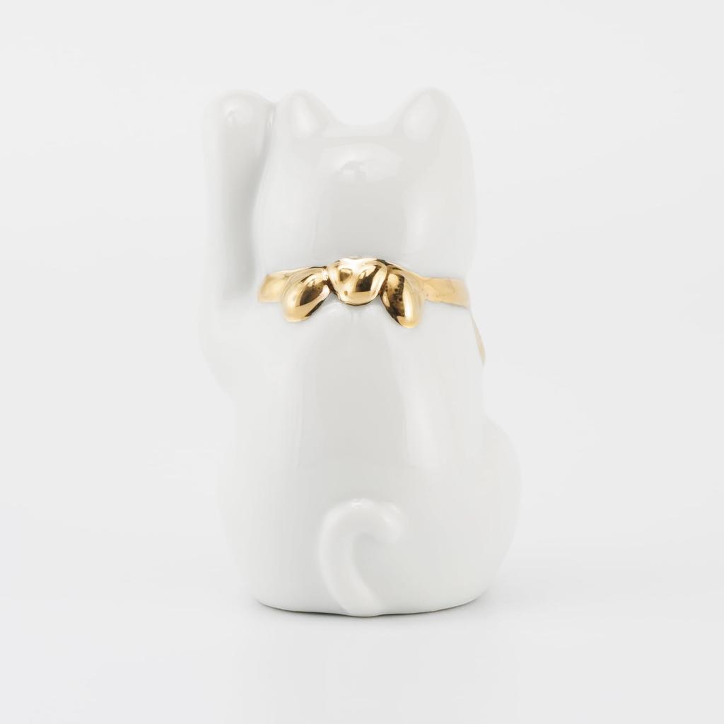 Seto ware white with left paw held in approximately 5cm in diameter and 9cm in mini good luck made in Maneki-neko (beckoning cat) figurine, gold,