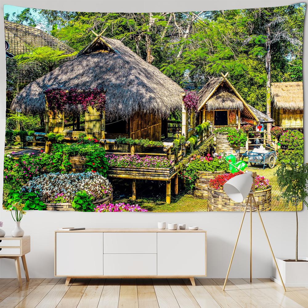 Piękny naturalny gobelin leśny wiszący na ścianie Duży krajobraz wiszący na ścianie gobelin Boho hipisowskie gobeliny ścienne Dekoracja artystyczna