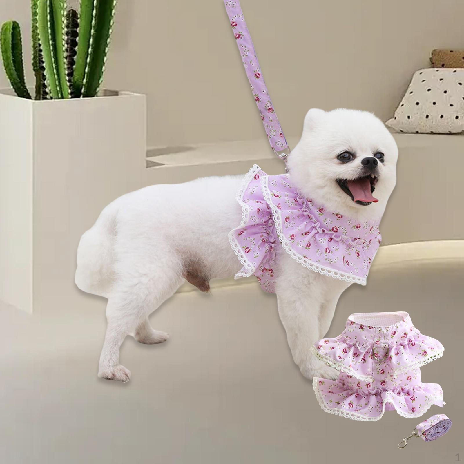 

Платье для собак с поводком для мелких домашних животных, цветочный узор, одежда для домашних животных фиолетовый