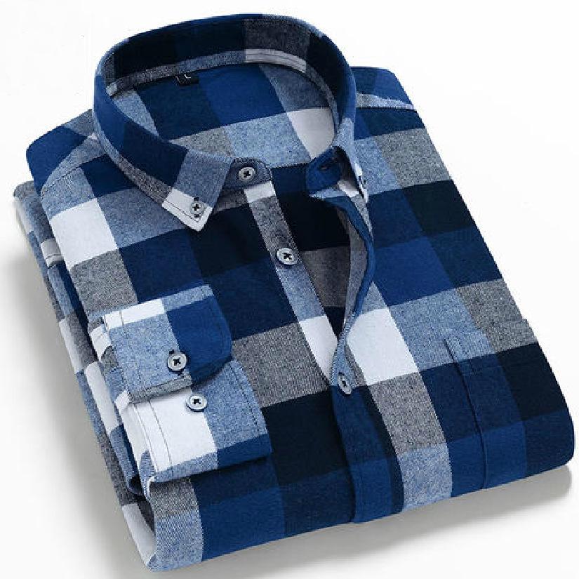 

Чоловіча бавовняна фланелева картата сорочка 2025 - Нова покращена версія DTF, Модний та універсальний повсякденний одяг M