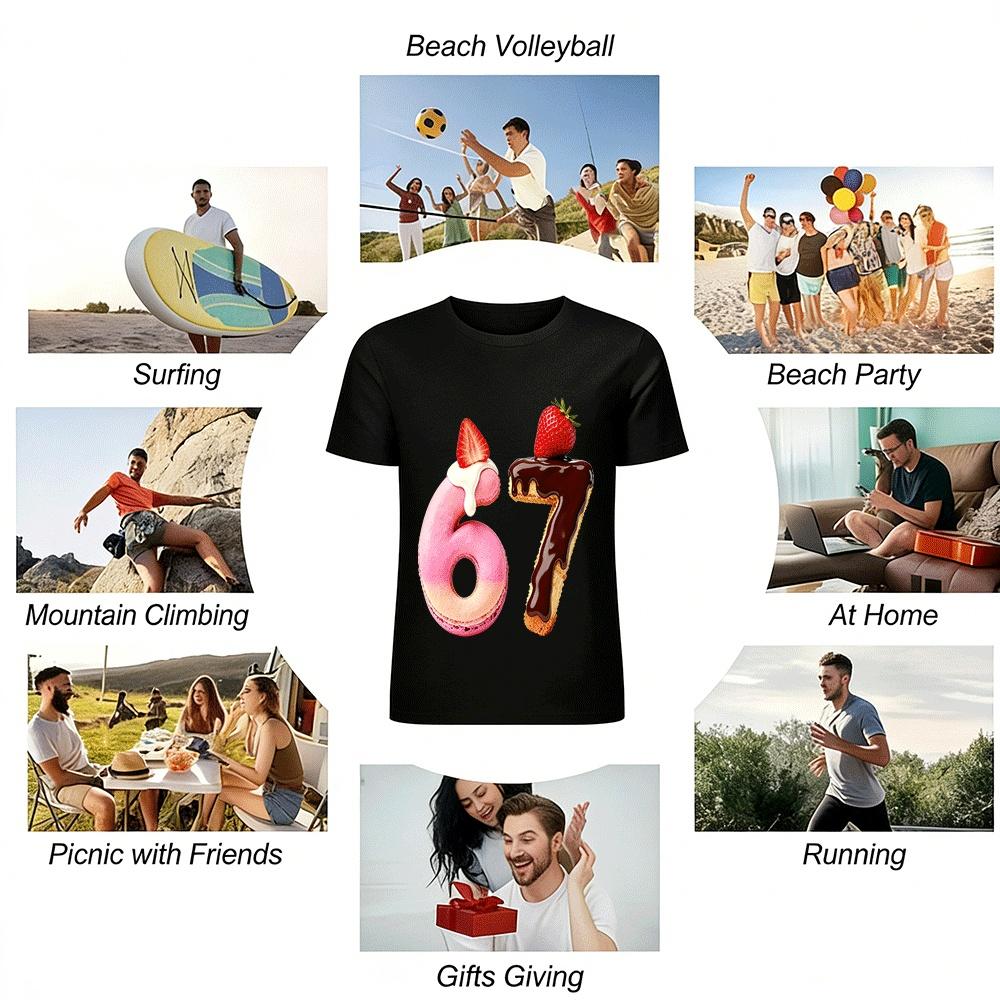 Fun Dessert Number 67 Print Casual Top Pure cotton T-shirt