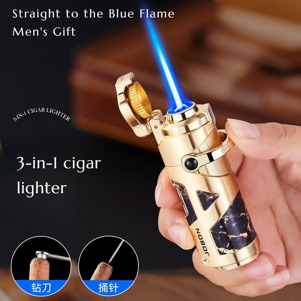 3-in-1 Multi-functional Cigar-specific Lighter When Used Moxibustion Directly Shoots Cigar Into Blue Flame Cigarette Accessories
