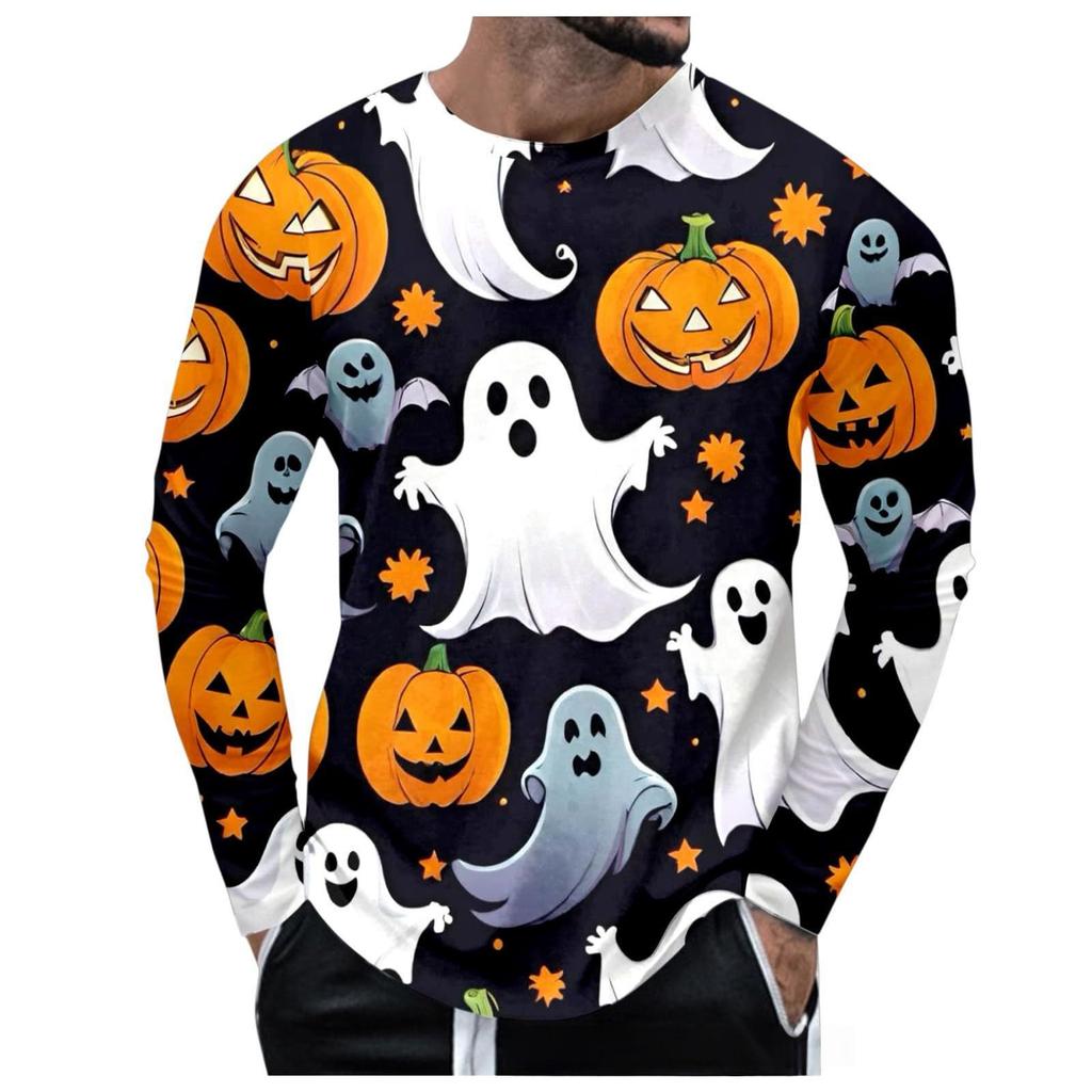 2025 New Fashion Halloween Theme 3D Printed Polyester Men's Long Sleeve T-shirt Autumn Casual Loose Pullover Street Harajuku Top