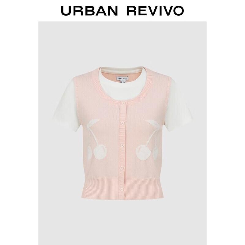 UR2026 Women s Faux Layer Cherry Knit Top M
