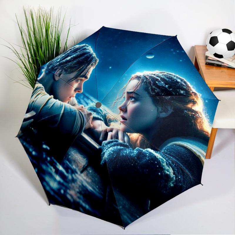 Love On The Tita-nic Umbrella Folding umbrella, automatic umbrella 8-Frame for Travel, camping Use Gift for Halloween Christmas