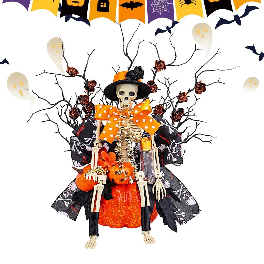 Halloween Skelett Skelett Kürbis Statue Halloween Horror Dekoration Realistischer Schädel Fenster Ornament Für Einzelhandel Veranda Ausstellung