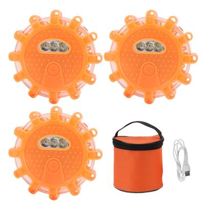 3Pcs LED Road Flare Emergency Light Type C Rechargeable Roadside Warning Flashing Disc Flare Light