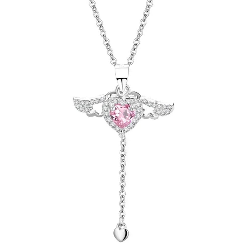 

Heart Angel Wings Pendant Choker Necklaces For Women Aesthetic Jewelry Accessories рожевий