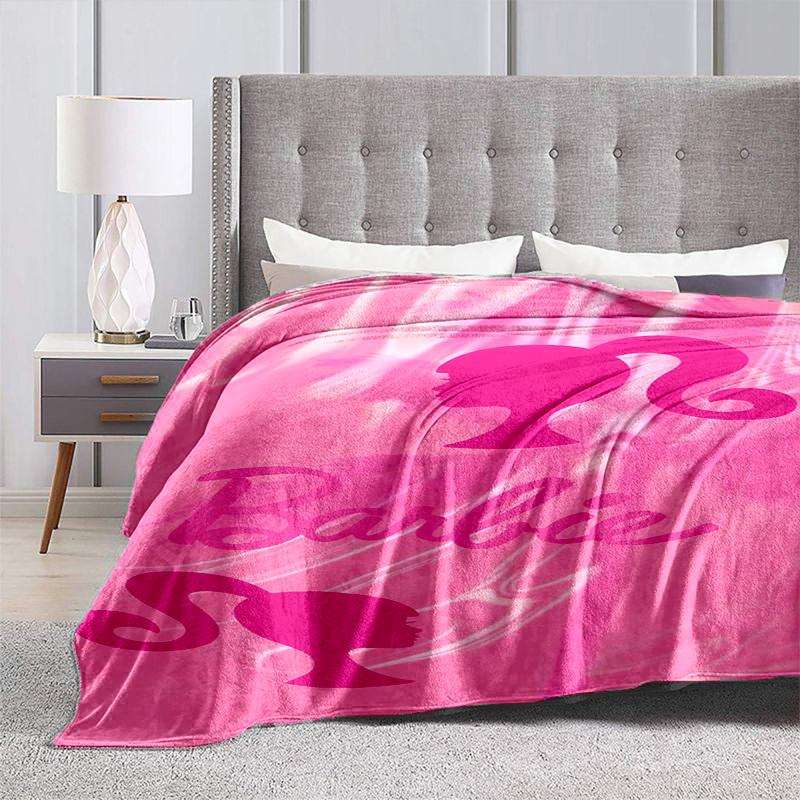 1pc Barbie Pink Background Cartoon Blanket,Portable Throw for Travel & Camping, All Season Cozy Blanket,Ideal Gift